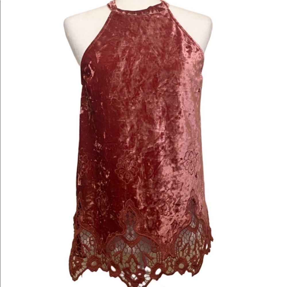 ALTAR’D State Burgundy Cranberry Velvet Halter Top Small